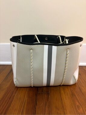 HAUTE SHORE Perforated Stripe Tote - Gray, White, Black